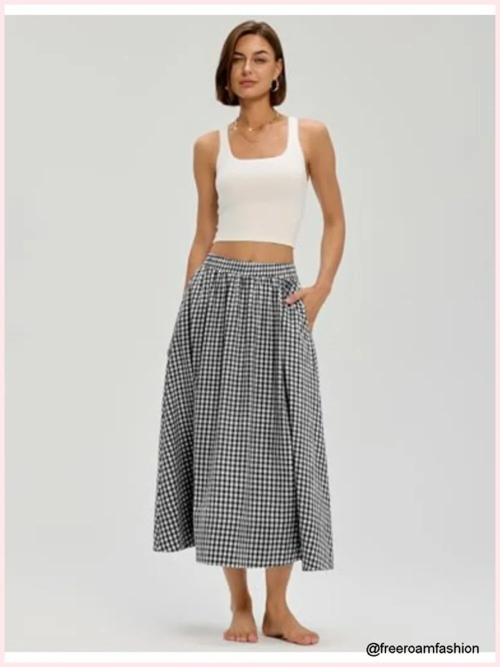 Cotton Midi Skirt A-Line Flowy Maxi with Pockets